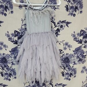 chic Lavender Feathered Kids Formal Dress